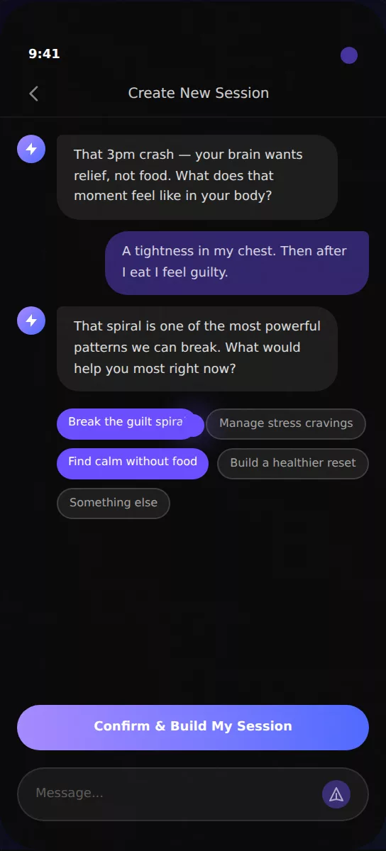 The chat where you describe what you want a session to help with